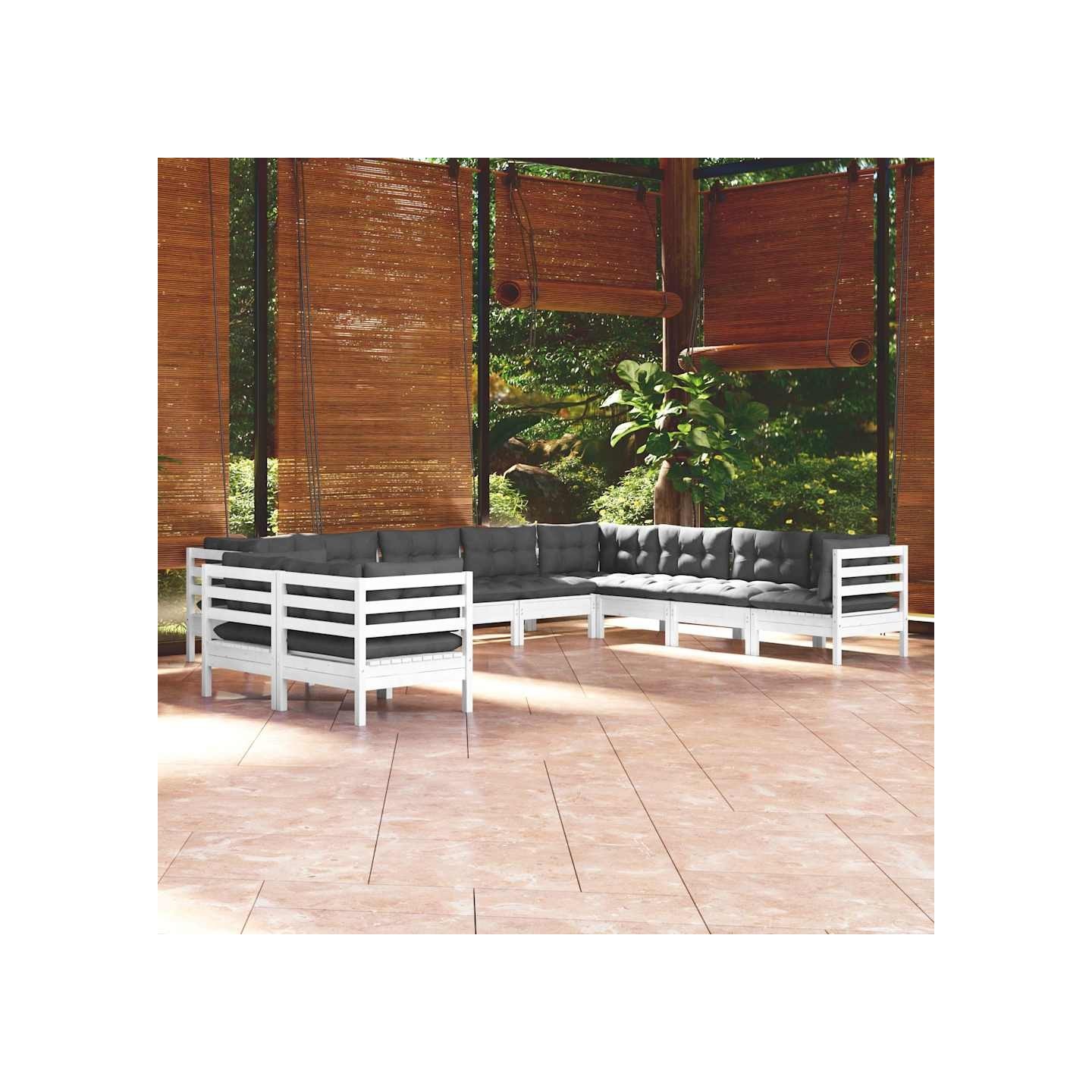 Salon de jardin 10 pcs avec coussins blanc bois de pin massif
