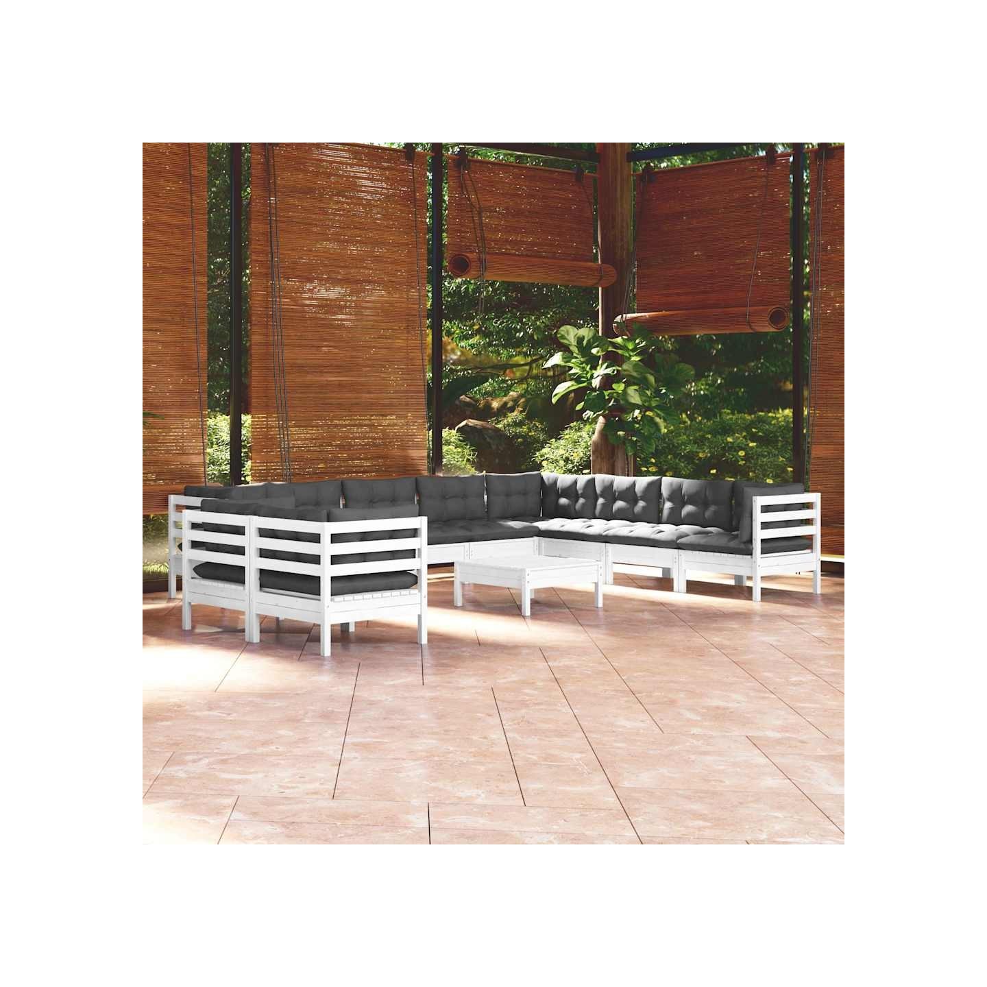 Salon de jardin 11 pcs avec coussins blanc bois de pin solide