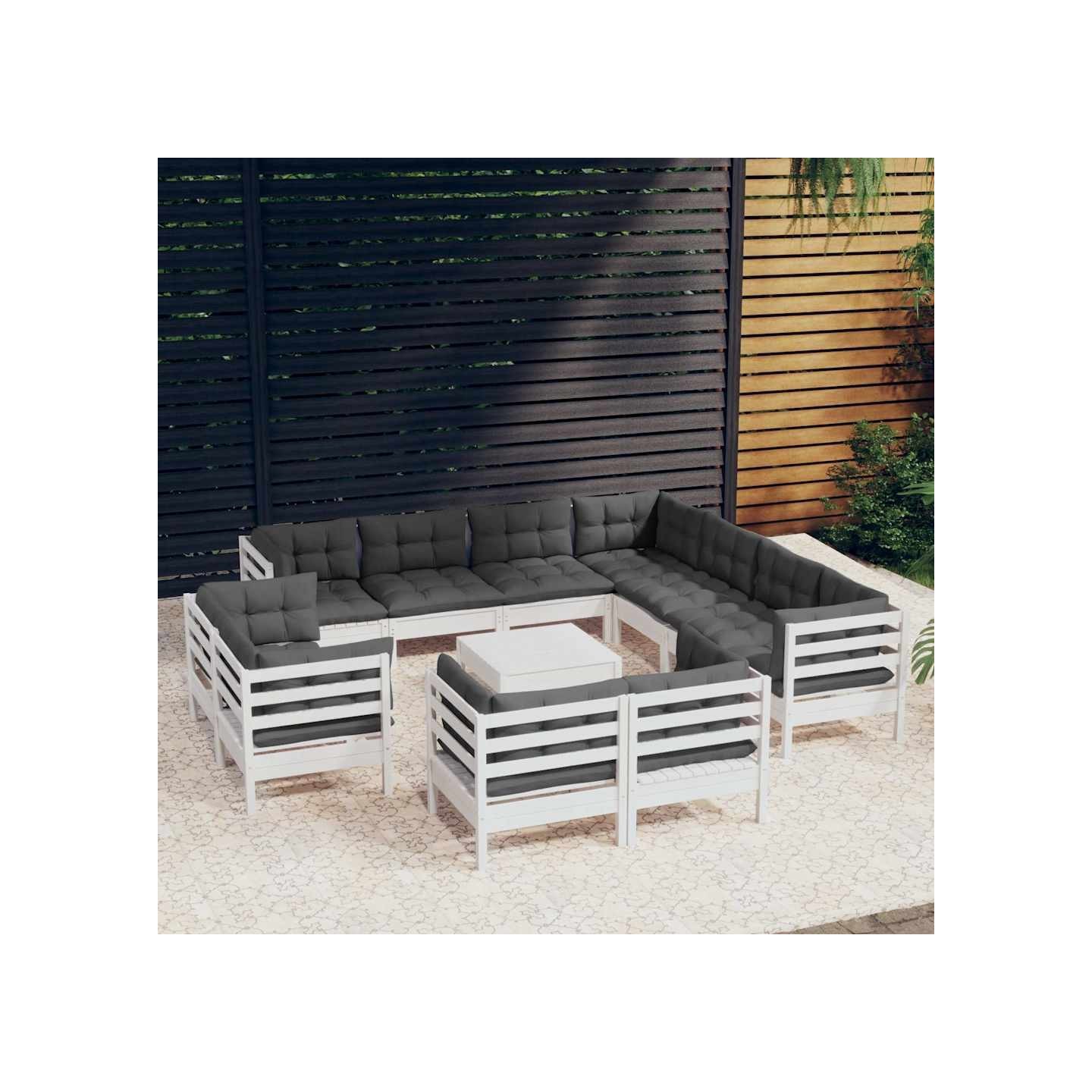 Salon de jardin 12 pcs avec coussins blanc bois de pin solide