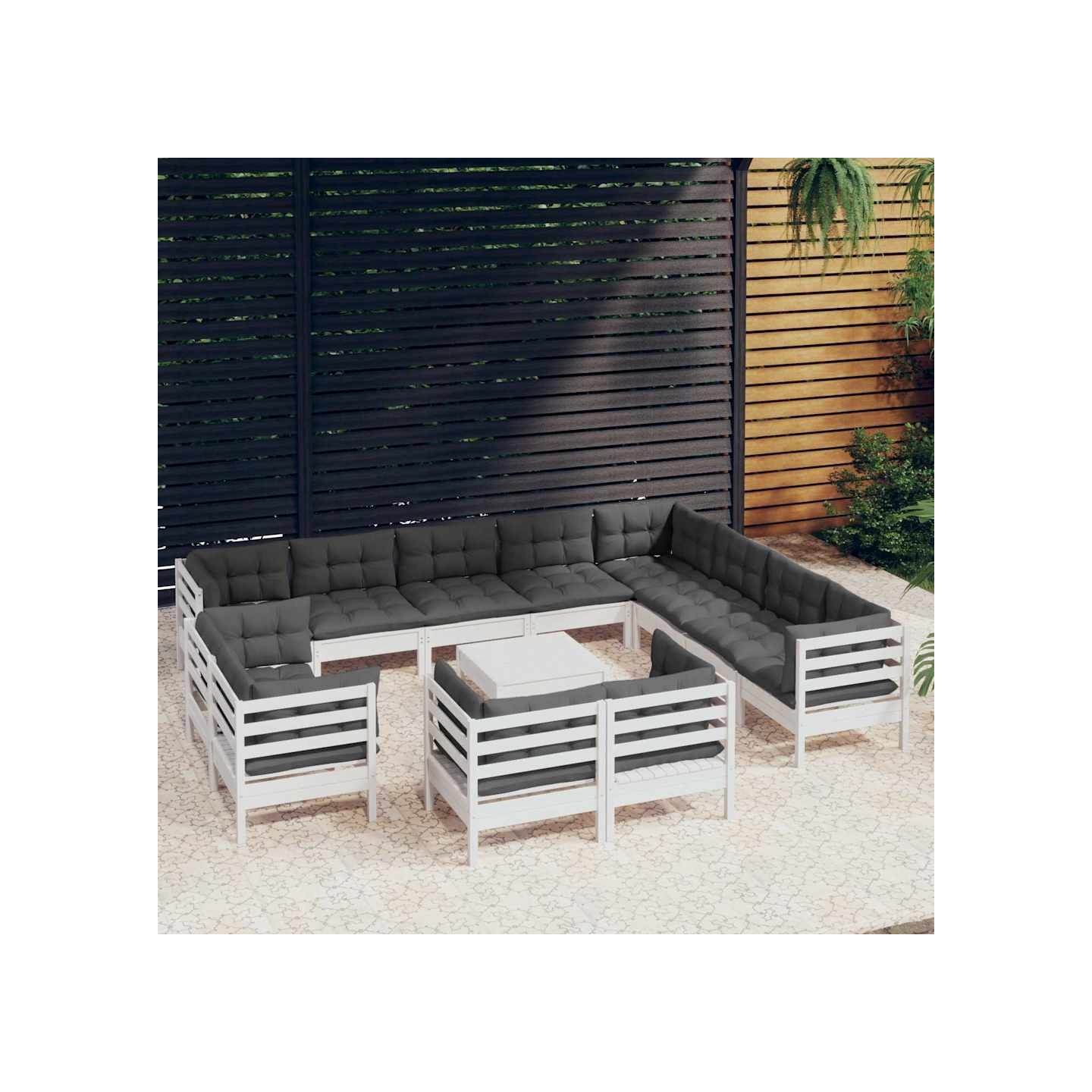Salon de jardin 13 pcs avec coussins blanc bois de pin solide