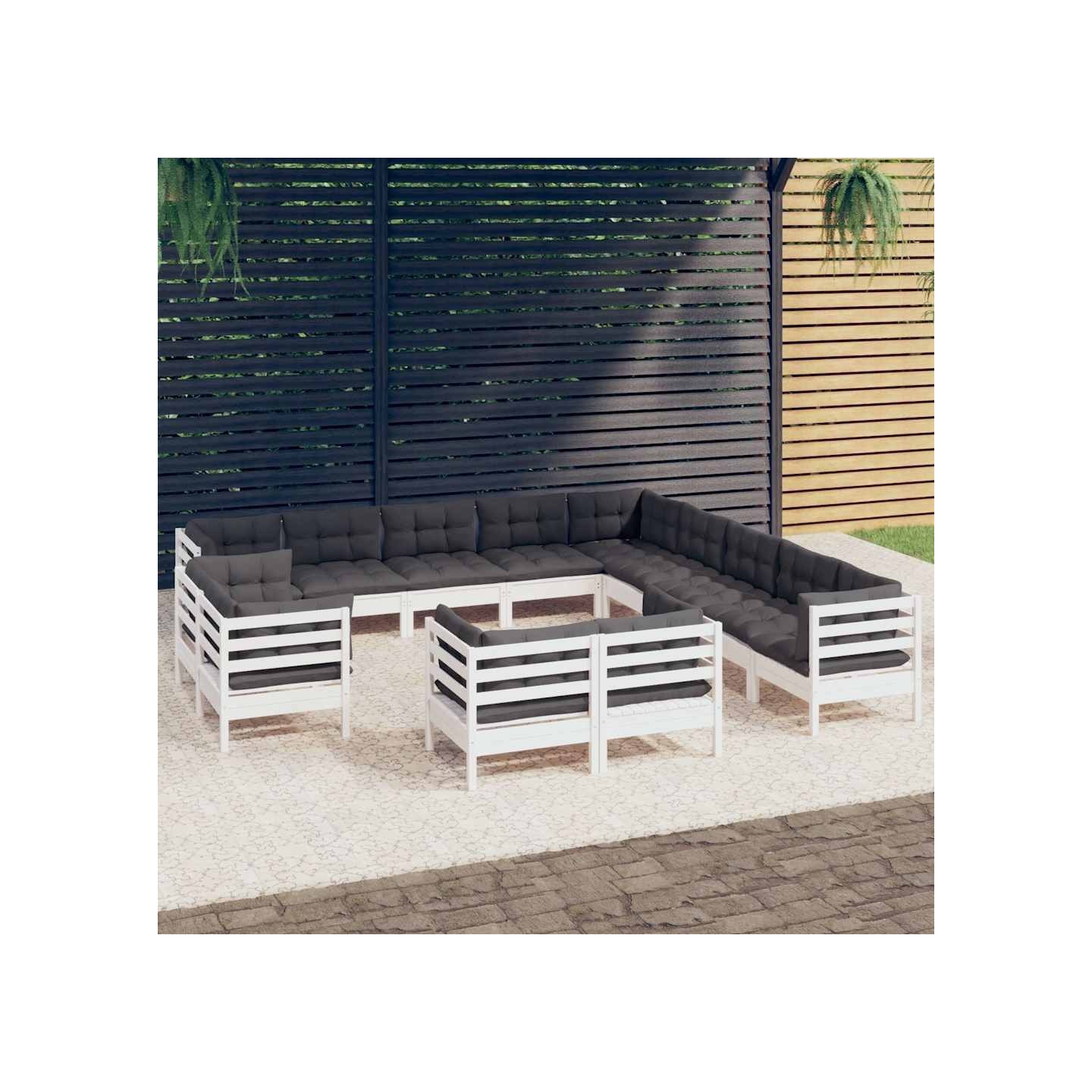 Salon de jardin 13 pcs avec coussins blanc bois de pin solide