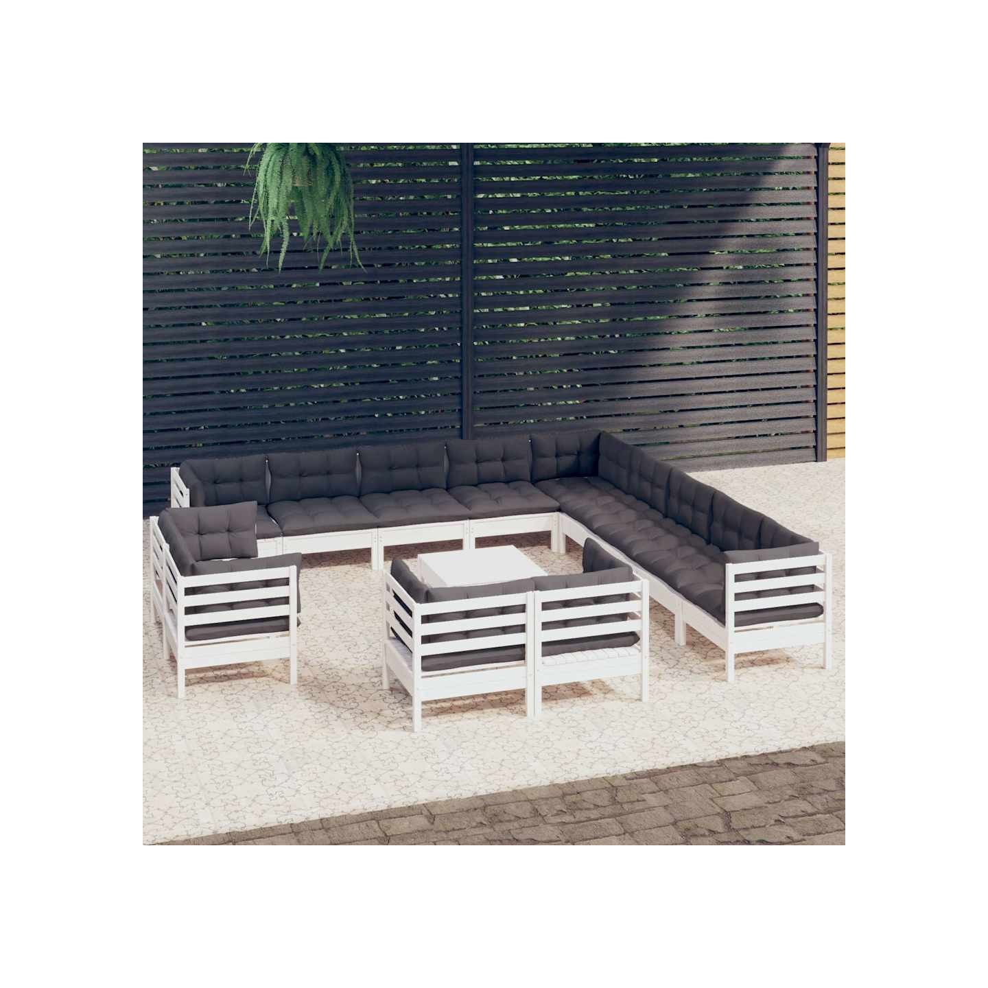 Salon de jardin 14 pcs avec coussins blanc bois de pin solide