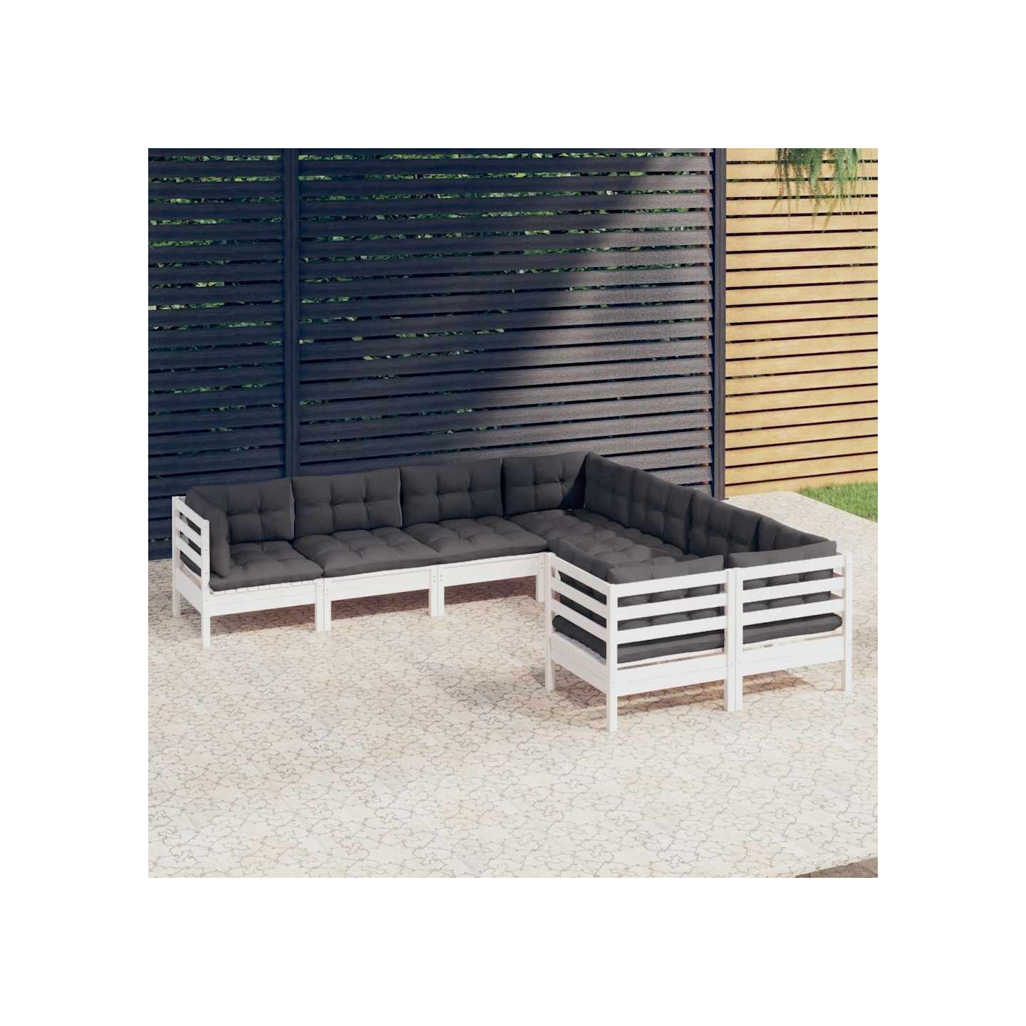 Salon de jardin 8 pcs avec coussins blanc bois de pin massif
