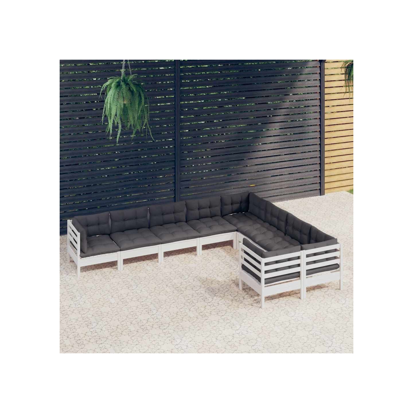 Salon de jardin 9 pcs avec coussins blanc bois de pin