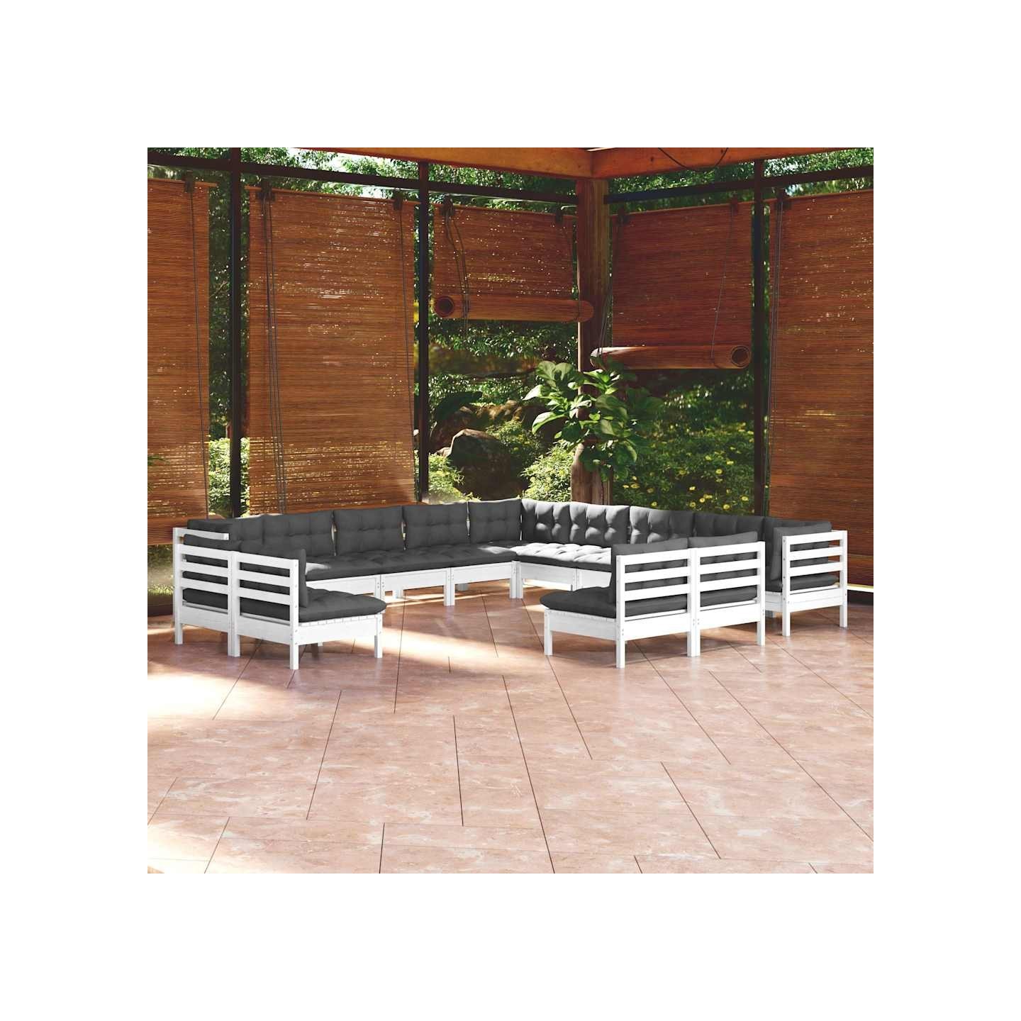 Salon de jardin 13 pcs avec coussins blanc bois de pin solide