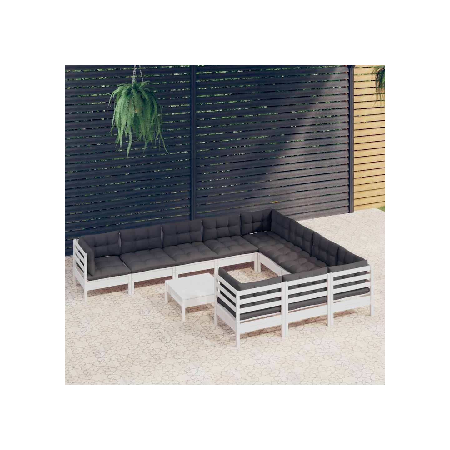 Salon de jardin 11 pcs avec coussins blanc bois de pin