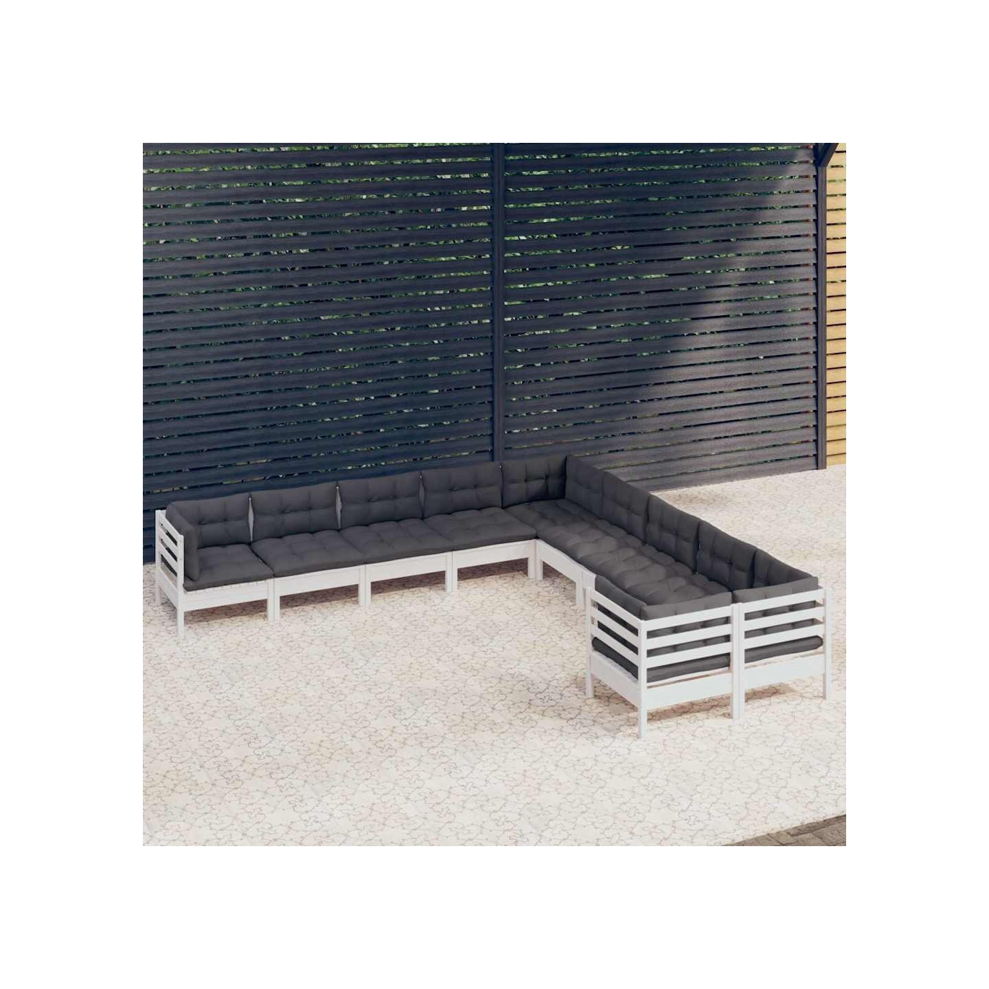 Salon de jardin 10 pcs avec coussins blanc bois de pin