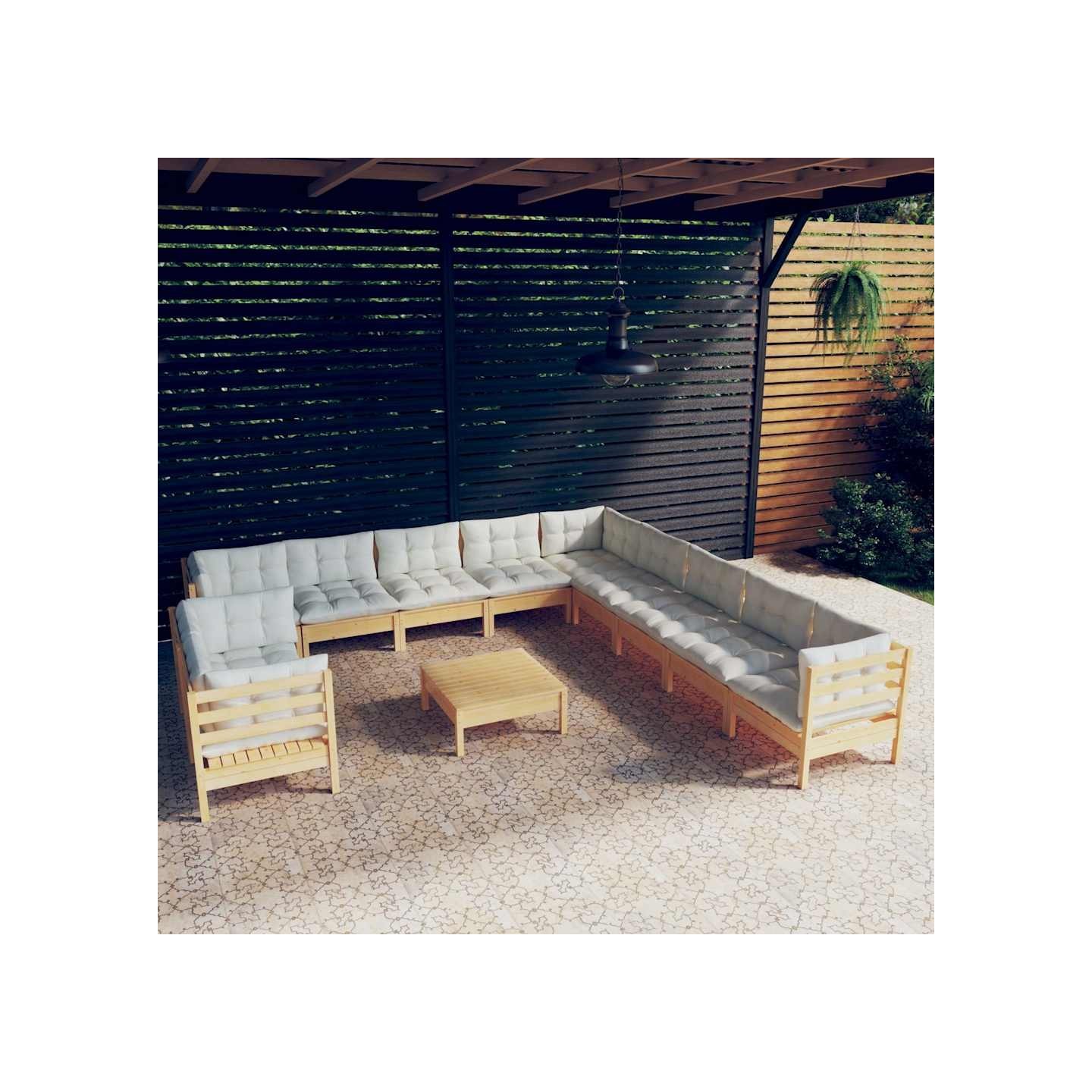 Salon de jardin 12 pcs avec coussins crème Bois de pin massif