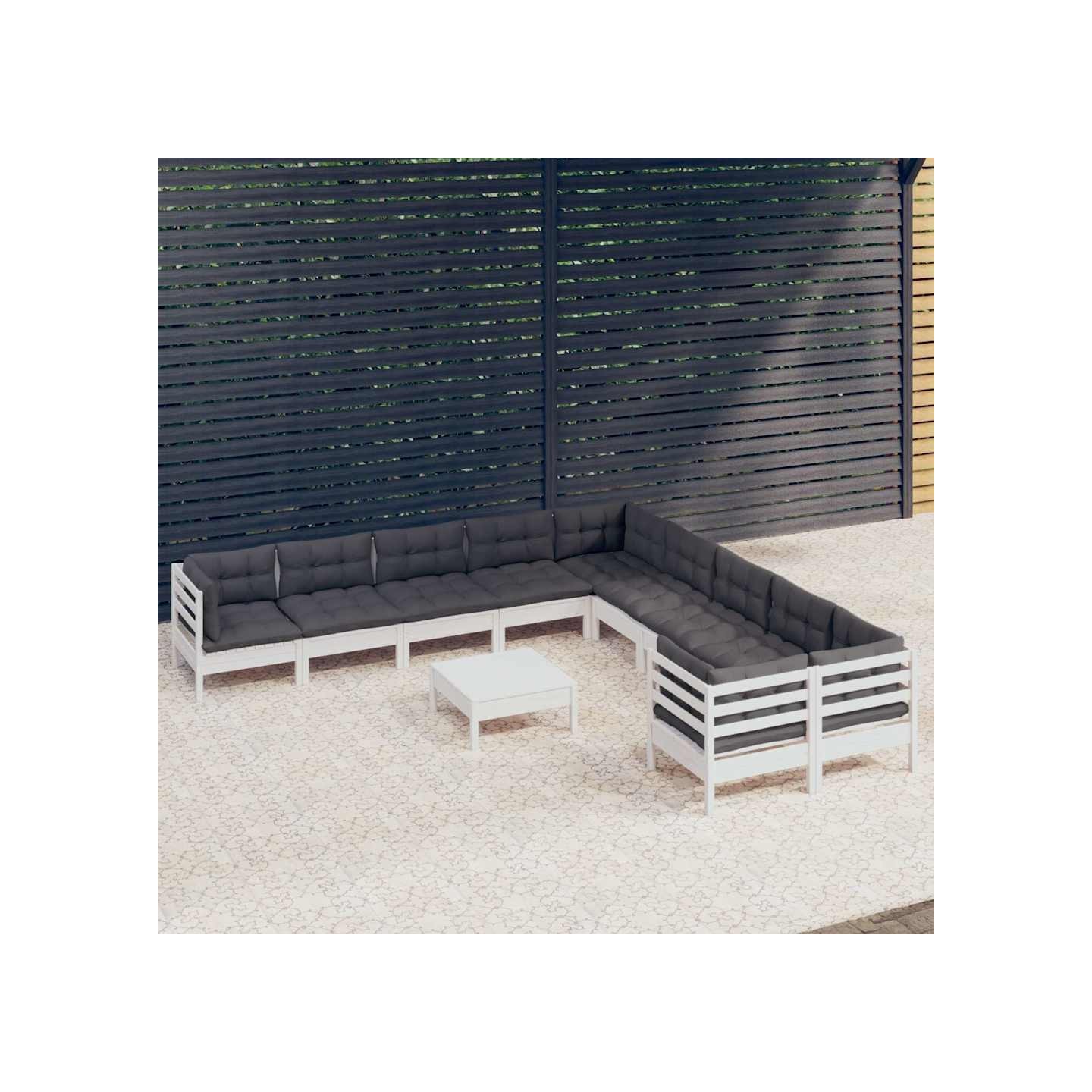 Salon de jardin 11 pcs avec coussins blanc bois de pin