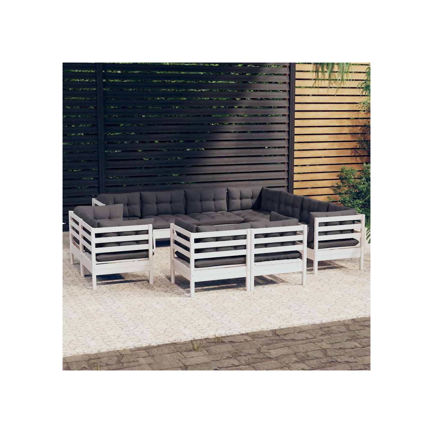 Salon de jardin 11 pcs avec coussins blanc bois de pin solide