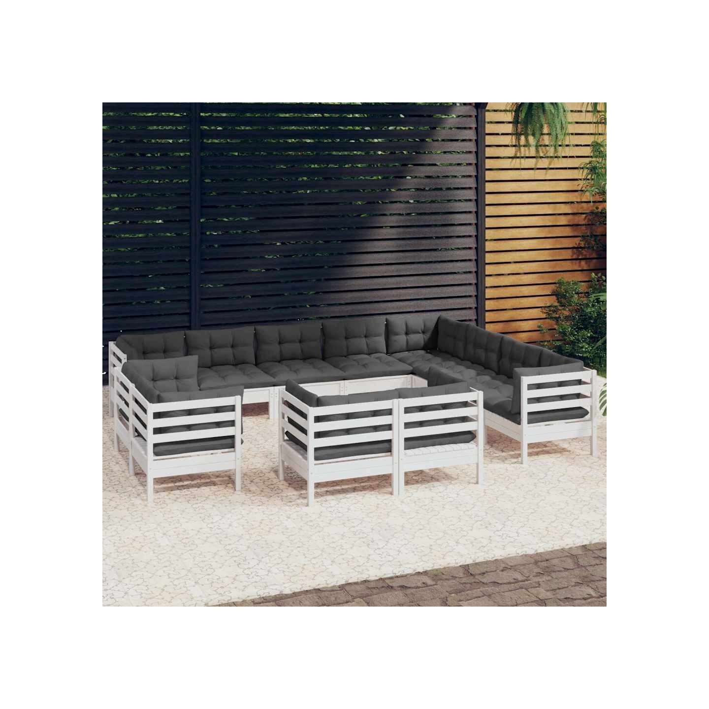 Salon de jardin 12 pcs avec coussins blanc bois de pin solide