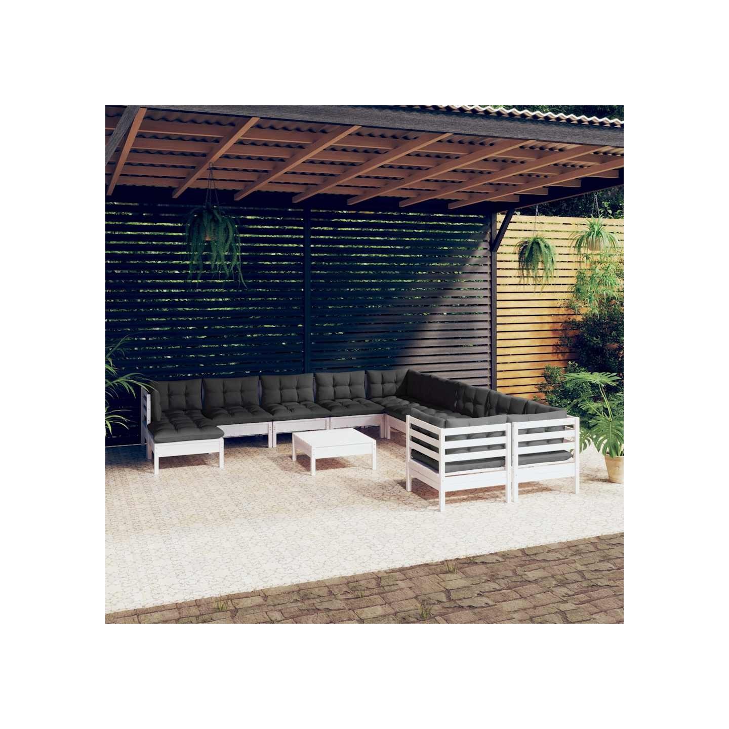Salon de jardin 12 pcs avec coussins blanc bois de pin