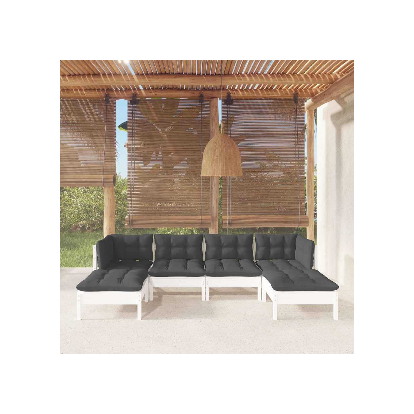 Salon de jardin 6 pcs avec coussins blanc bois de pin
