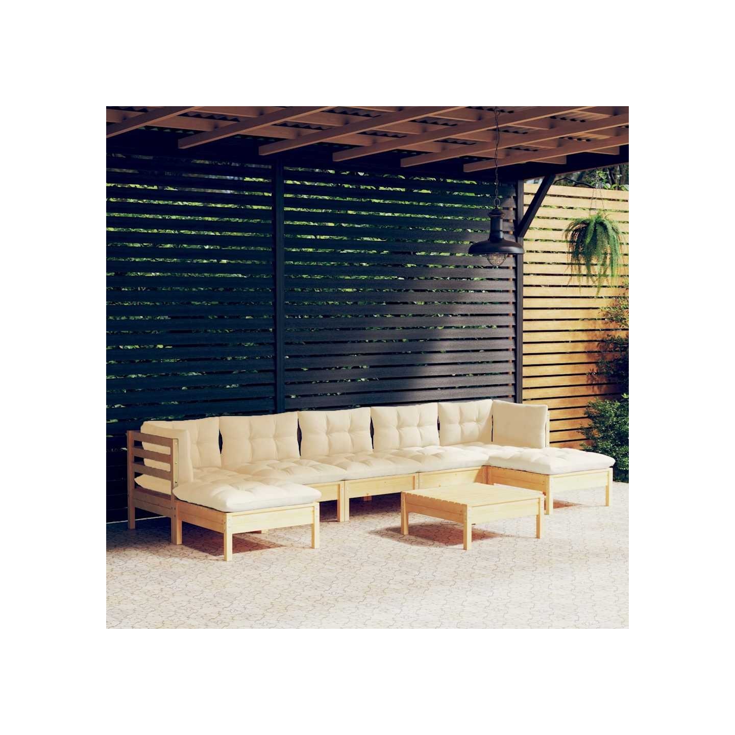 Salon de jardin 8 pcs avec coussins crème Bois de pin