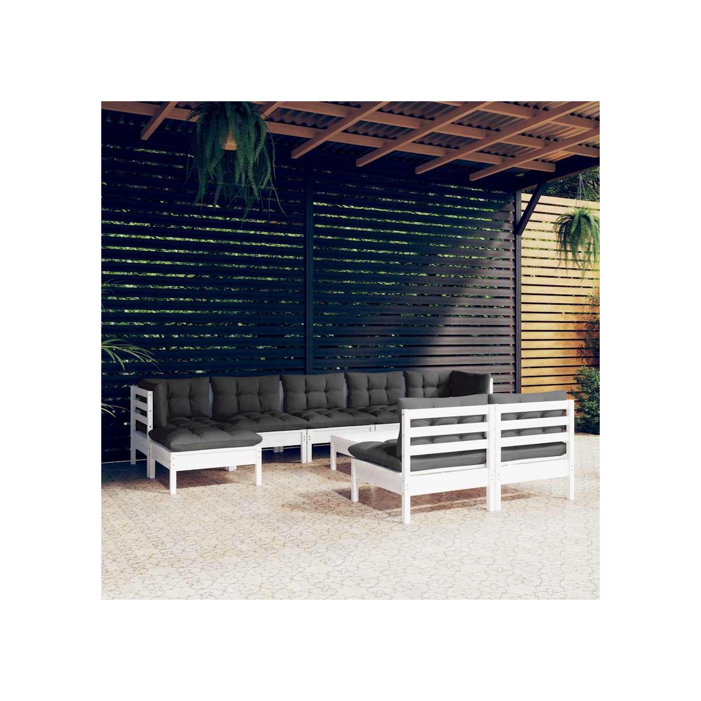 Salon de jardin 10 pcs avec coussins blanc bois de pin