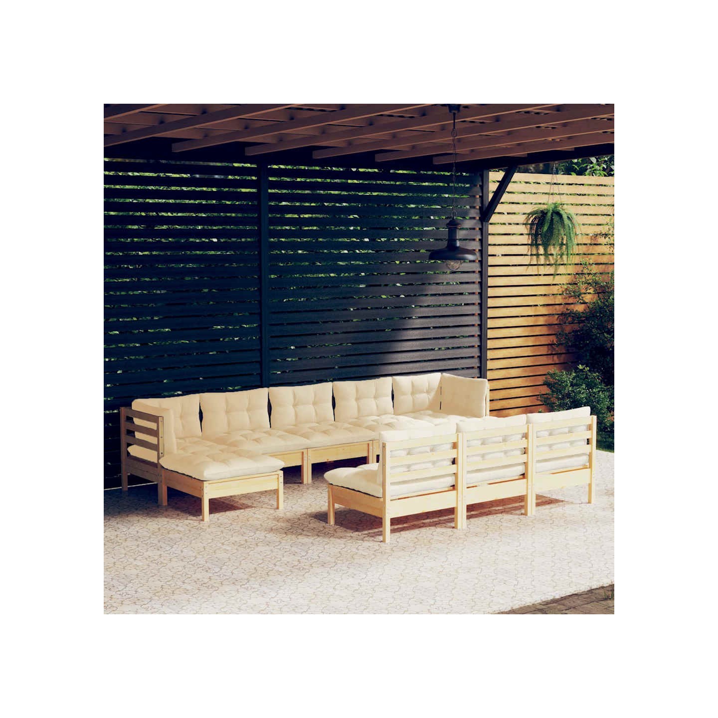 Salon de jardin 10 pcs avec coussins crème Bois de pin