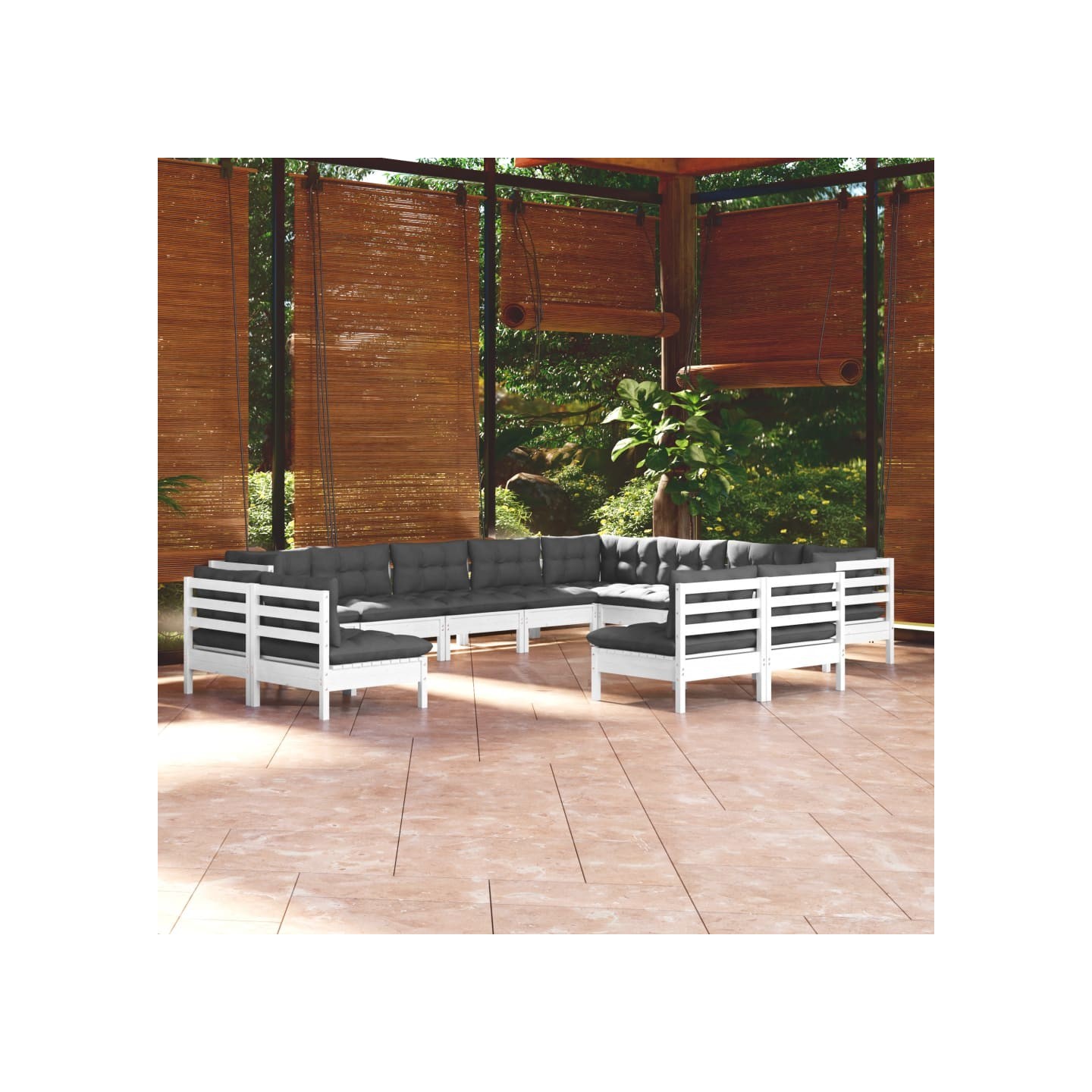 Salon de jardin 12 pcs avec coussins blanc bois de pin solide