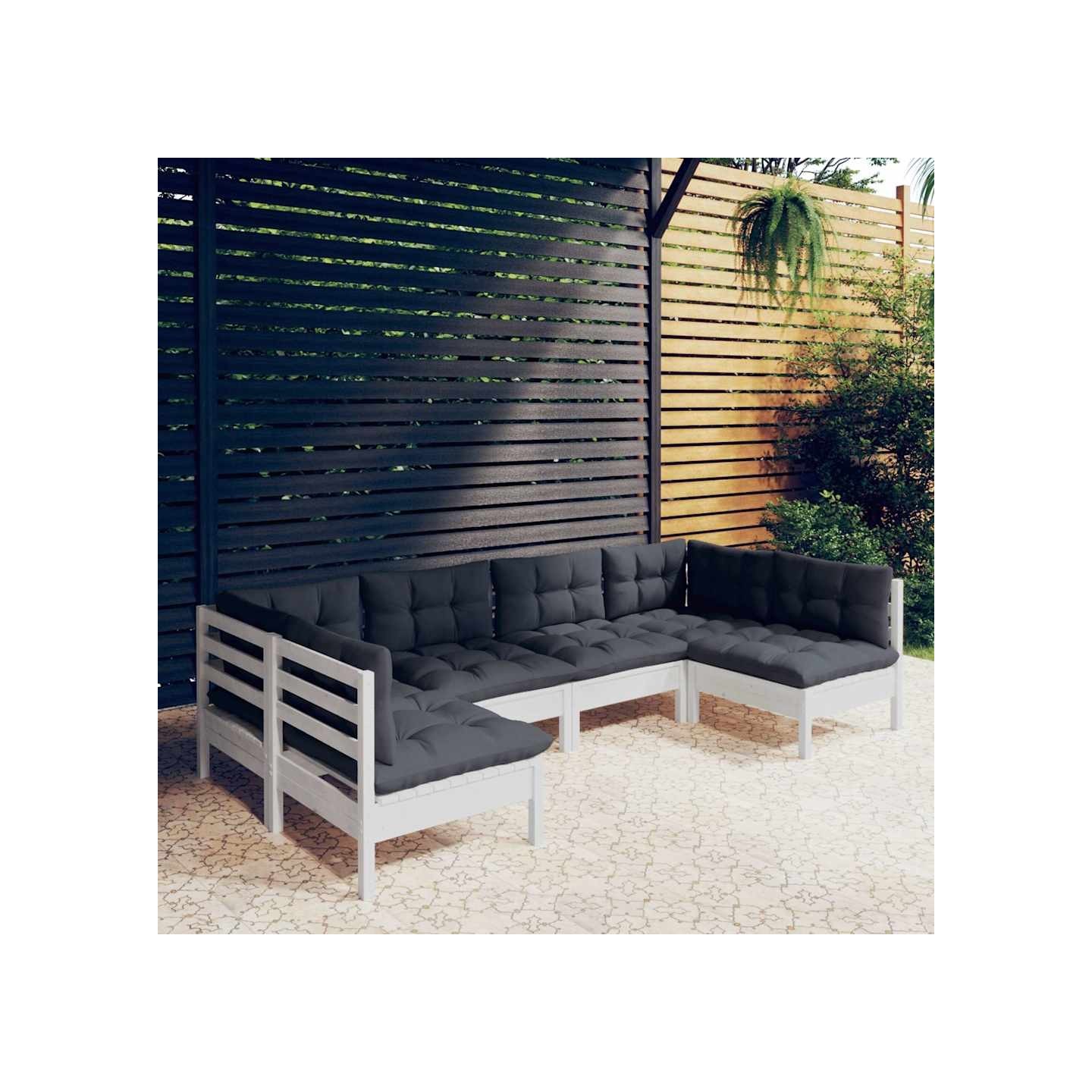Salon de jardin 6 pcs avec coussins blanc bois de pin massif