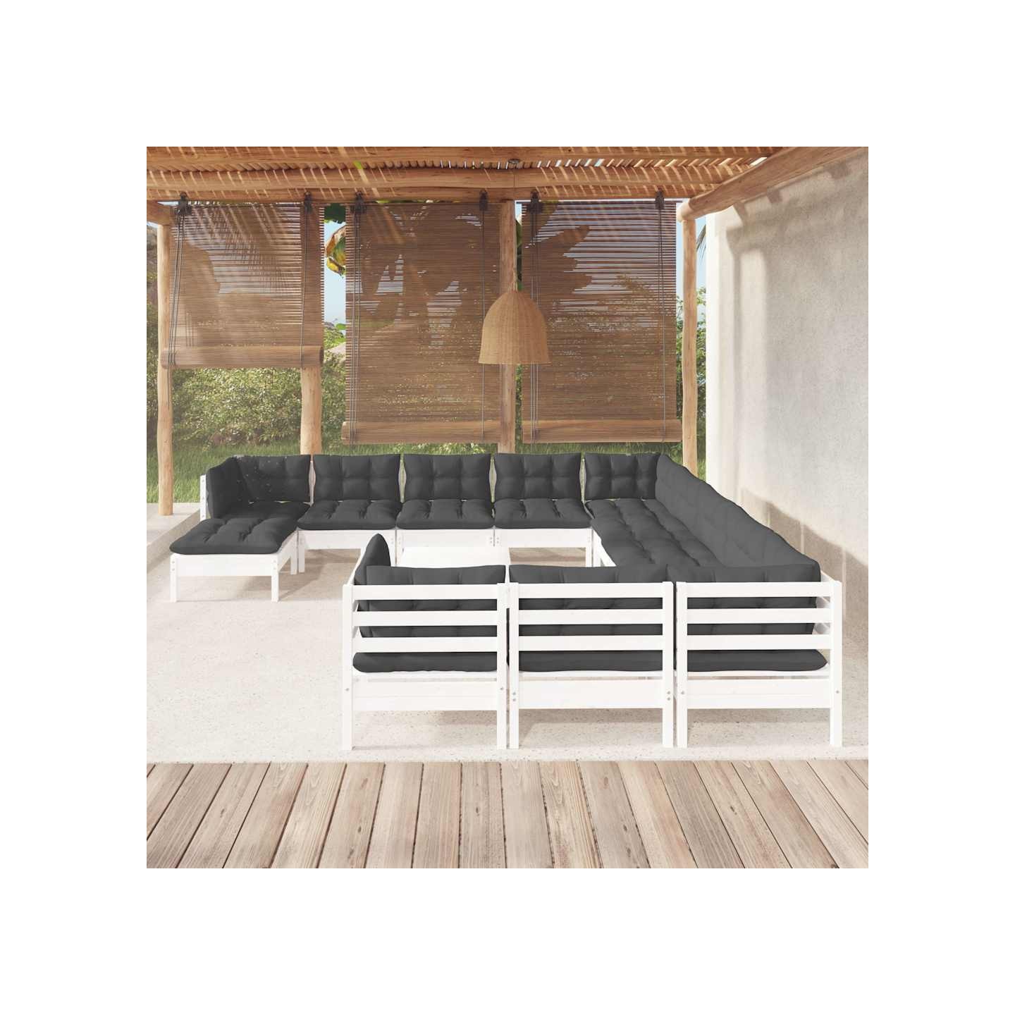 Salon de jardin 13 pcs avec coussins blanc bois de pin