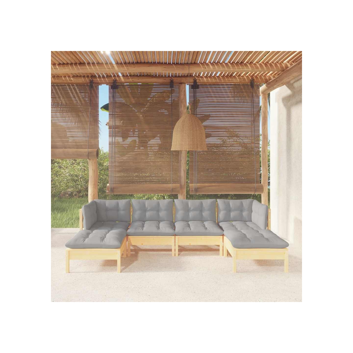 Salon de jardin 6 pcs avec coussins gris bois de pin