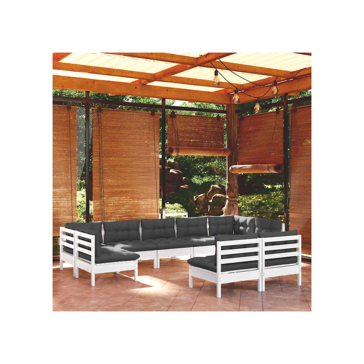 Salon de jardin 9 pcs avec coussins blanc bois de pin massif