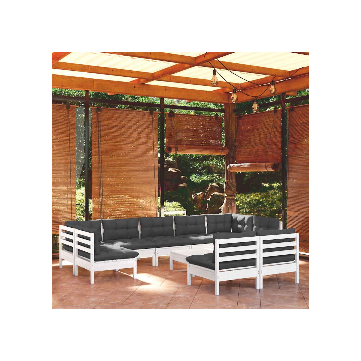 Salon de jardin 10 pcs avec coussins blanc bois de pin massif