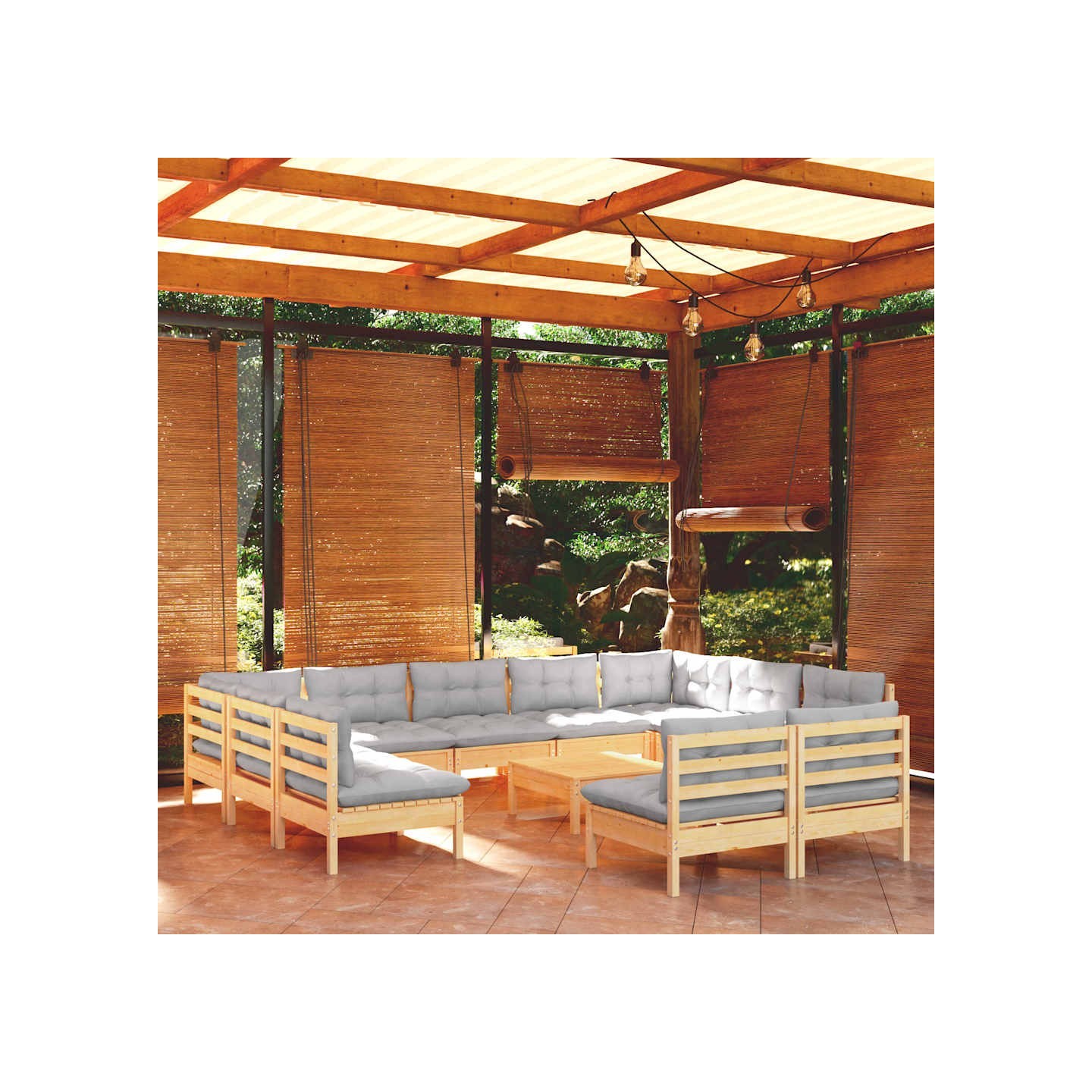 Salon de jardin 12 pcs avec coussins gris Bois de pin massif