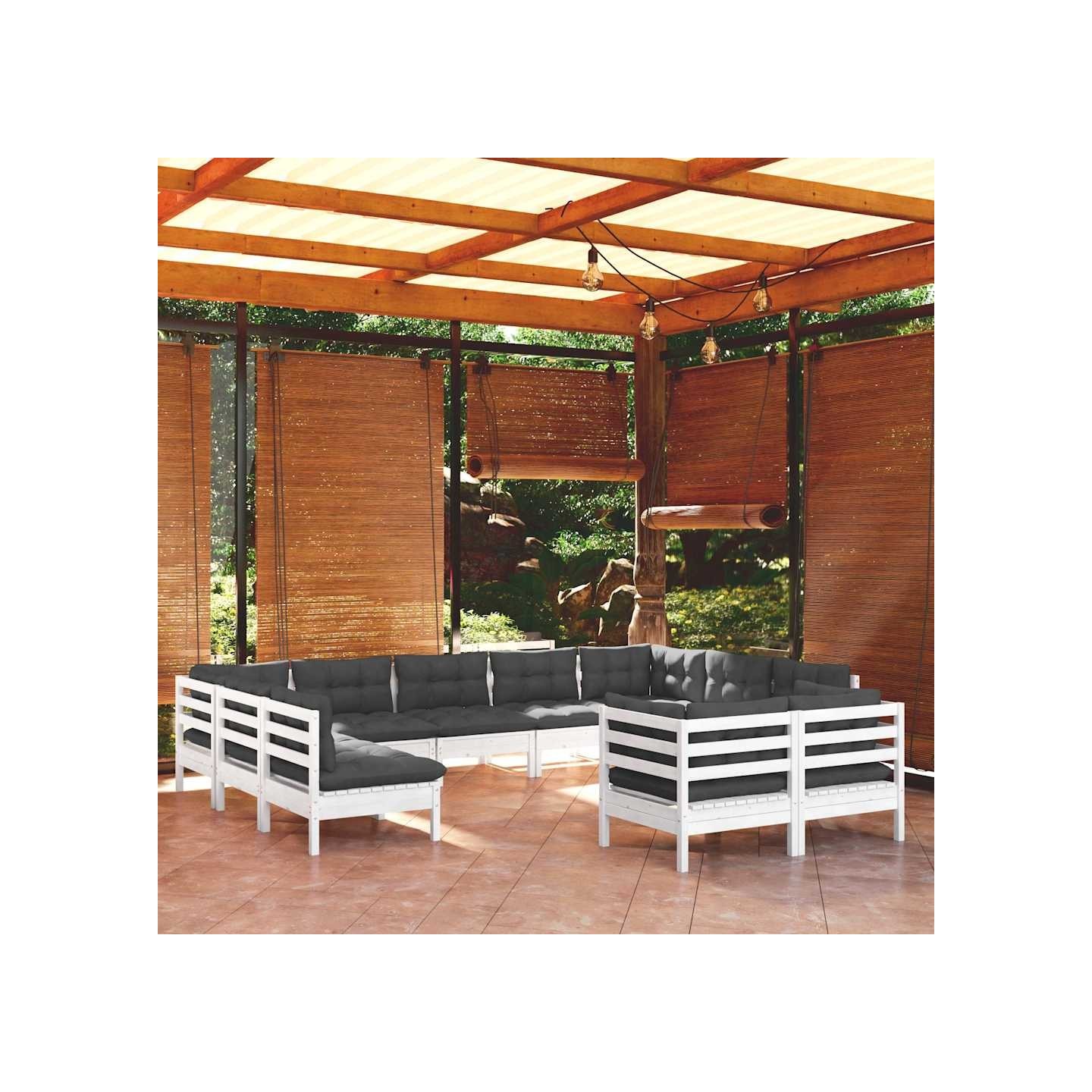 Salon de jardin 11 pcs avec coussins blanc bois de pin solide