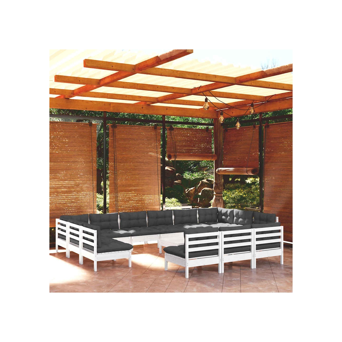 Salon de jardin 14 pcs avec coussins blanc bois de pin solide