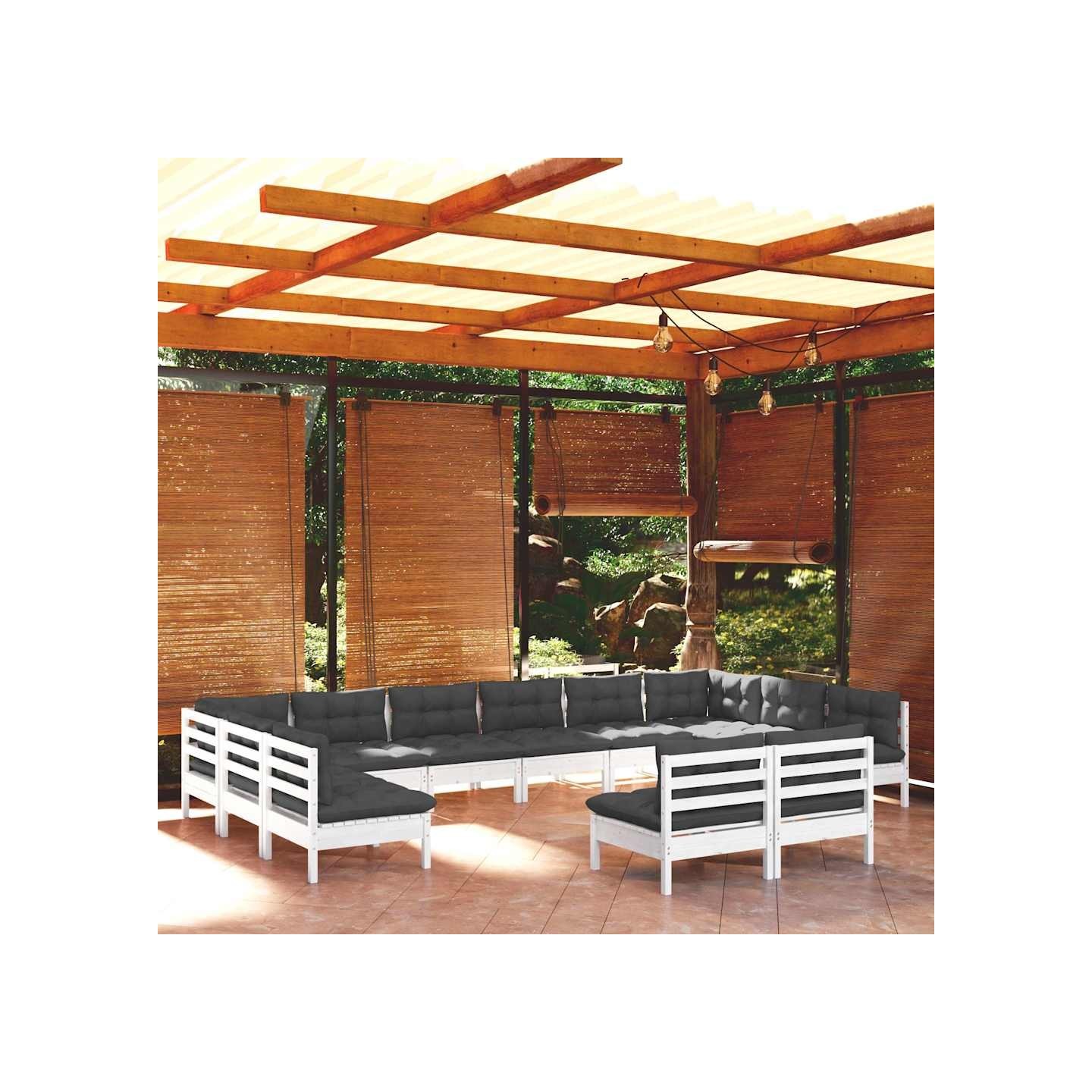 Salon de jardin 12 pcs avec coussins blanc bois de pin solide