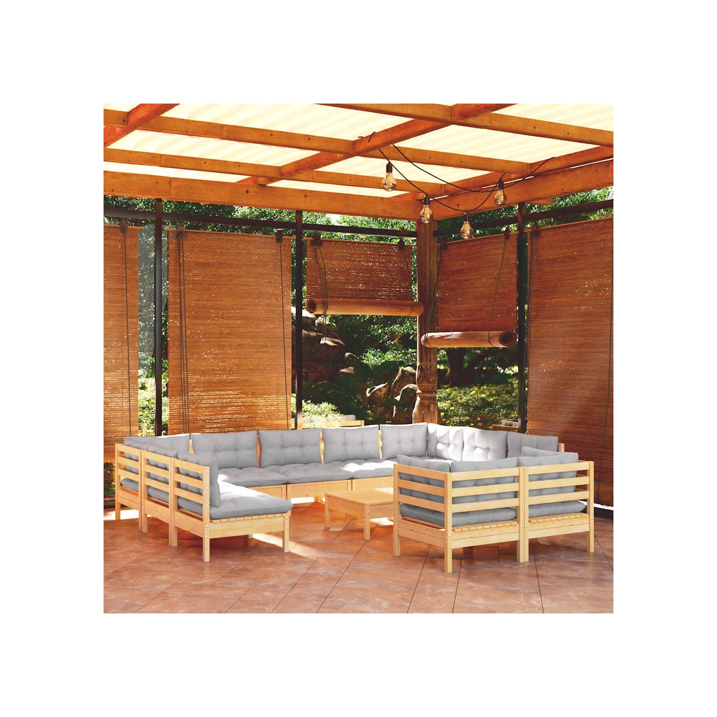 Salon de jardin 12 pcs avec coussins gris Bois de pin massif