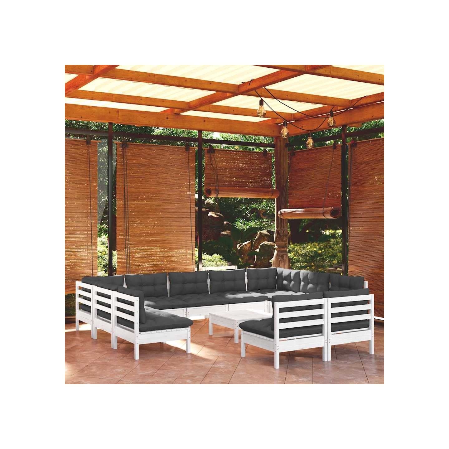 Salon de jardin 12 pcs avec coussins blanc bois de pin solide