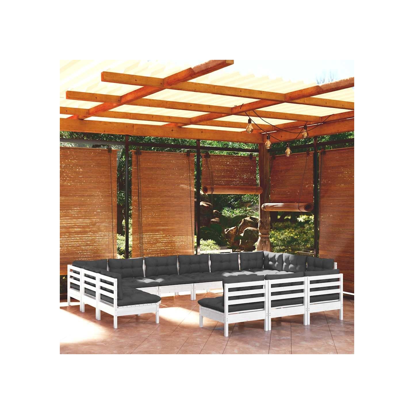 Salon de jardin 13 pcs avec coussins blanc bois de pin solide