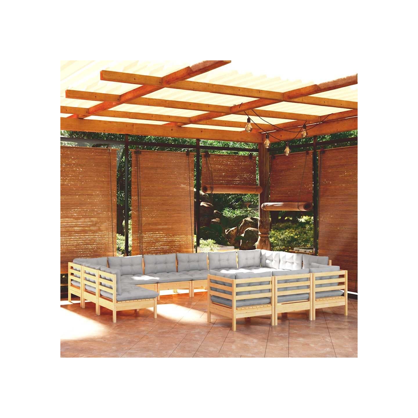 Salon de jardin 13 pcs avec coussins gris bois de pin