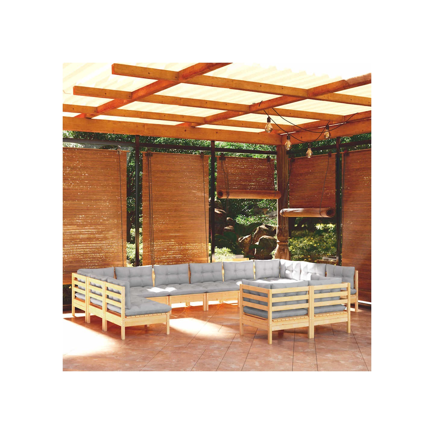 Salon de jardin 12 pcs avec coussins gris Bois de pin massif