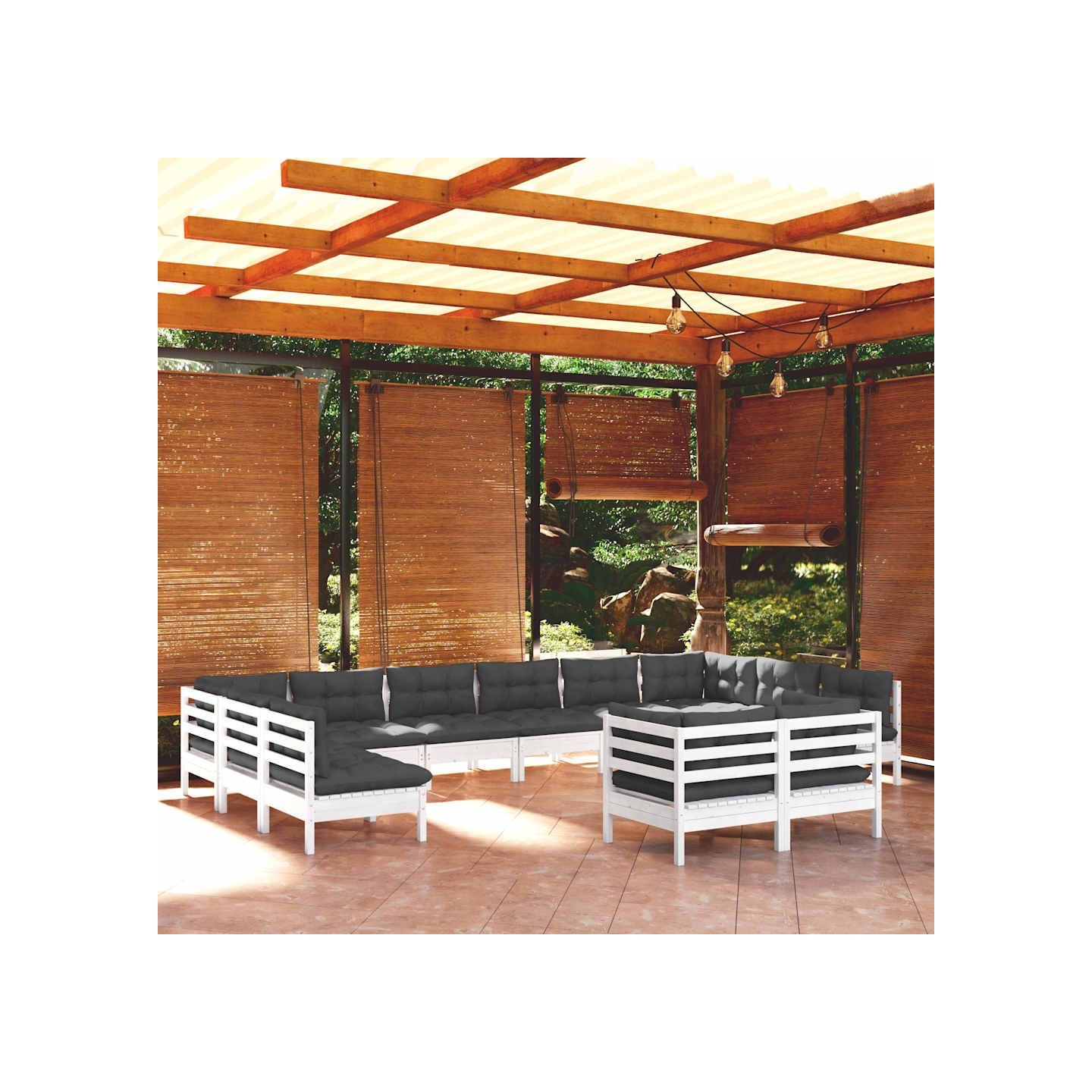 Salon de jardin 12 pcs avec coussins blanc bois de pin solide