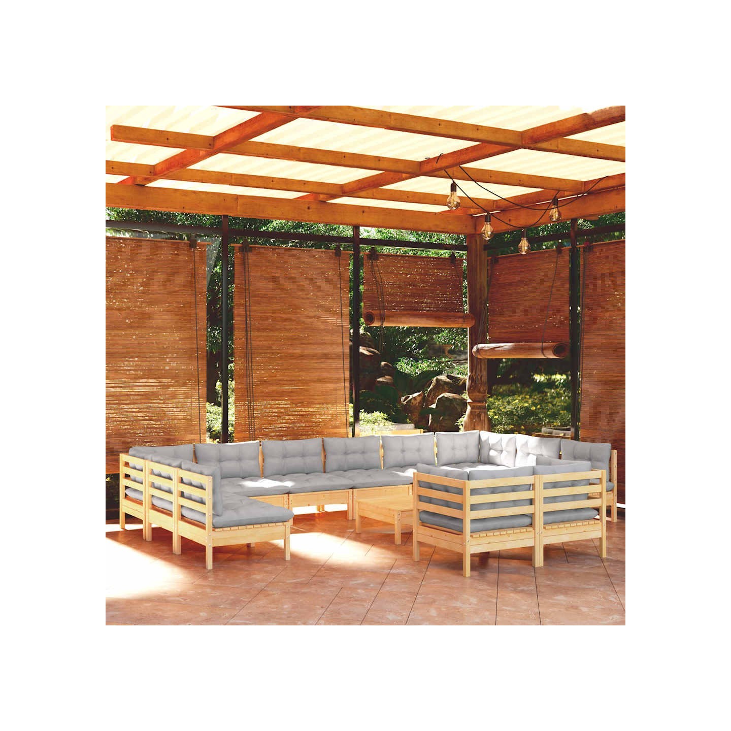 Salon de jardin 13 pcs avec coussins gris bois de pin