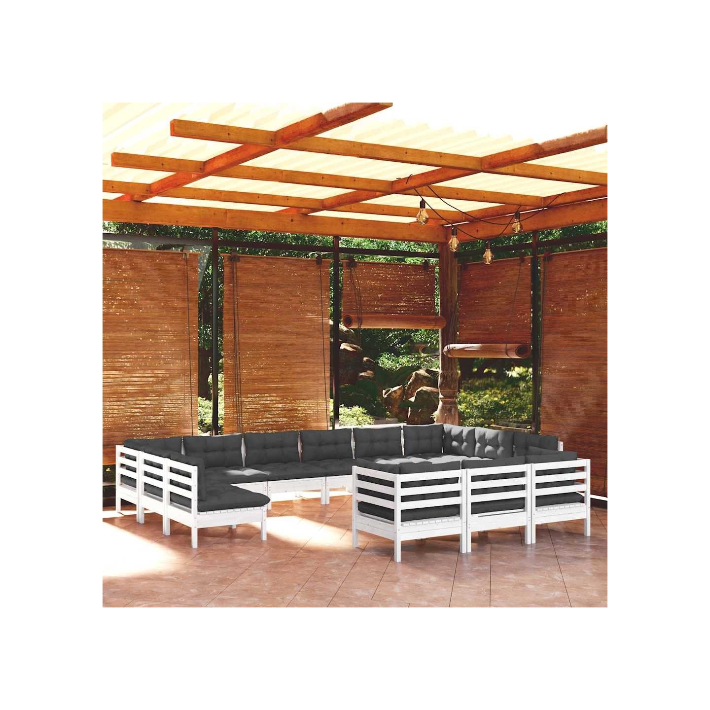 Salon de jardin 13 pcs avec coussins blanc bois de pin