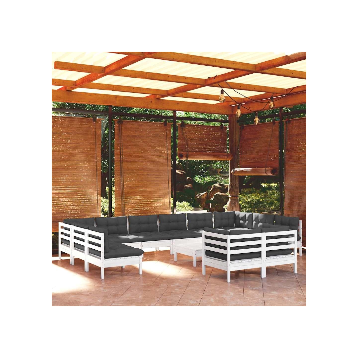 Salon de jardin 13 pcs avec coussins blanc bois de pin