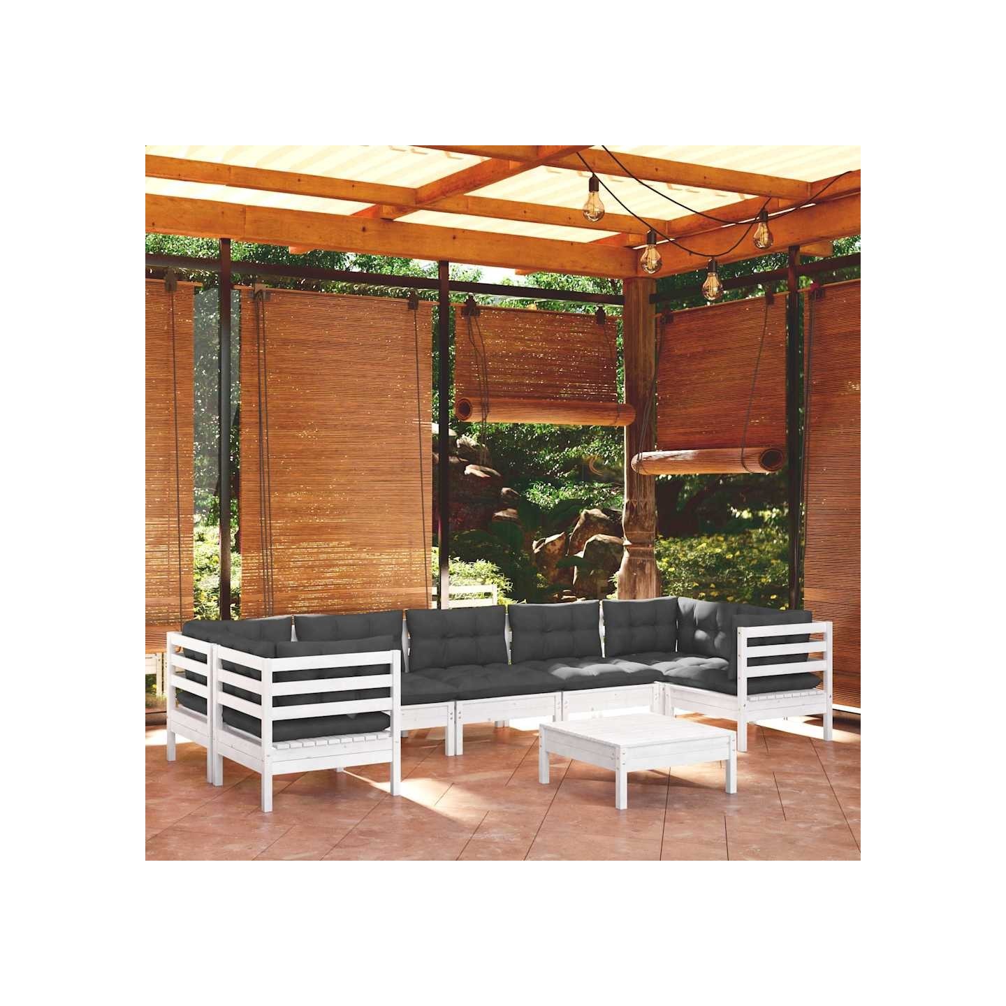 Salon de jardin 8 pcs avec coussins blanc bois de pin