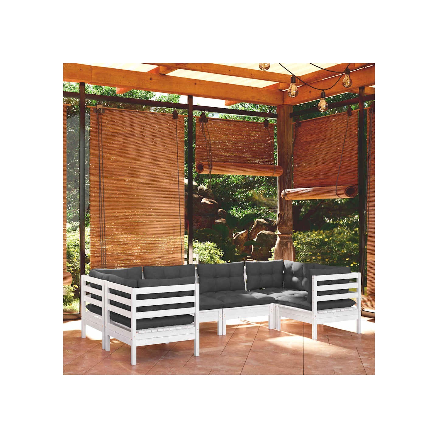 Salon de jardin 6 pcs avec coussins blanc bois de pin