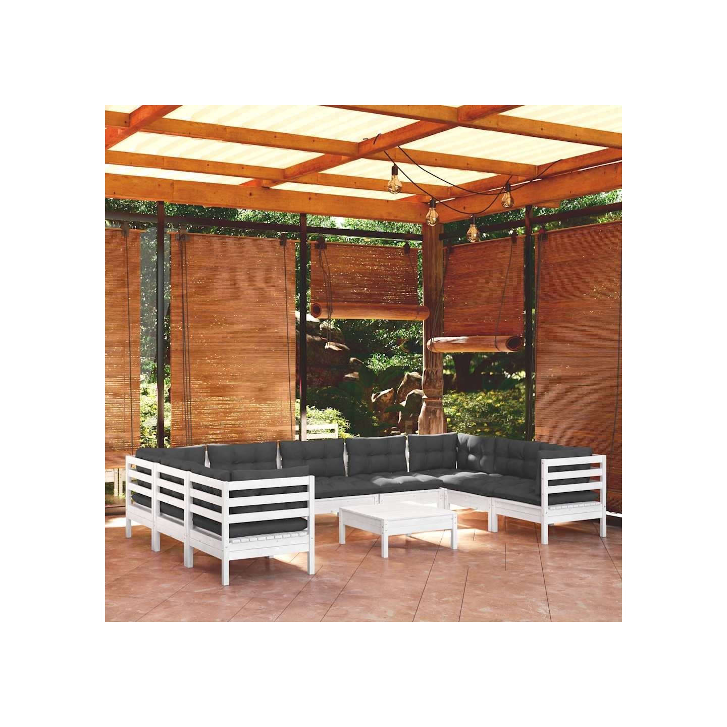 Salon de jardin 10 pcs avec coussins blanc bois de pin