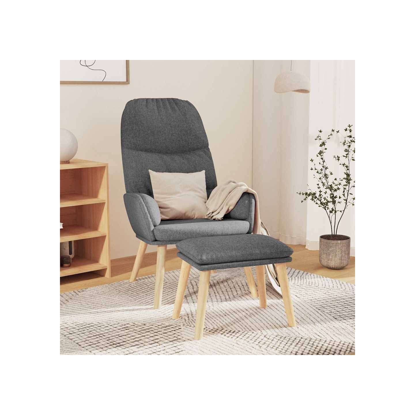 Chaise de relaxation avec tabouret Gris clair Tissu