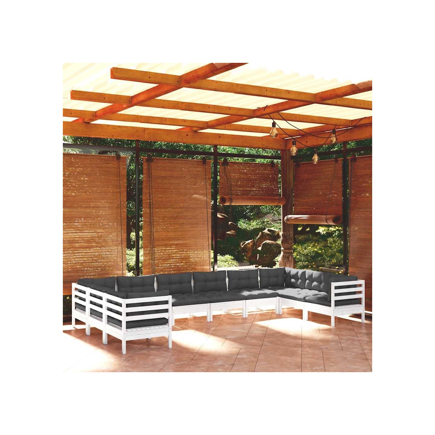 Salon de jardin 10 pcs avec coussins blanc bois de pin