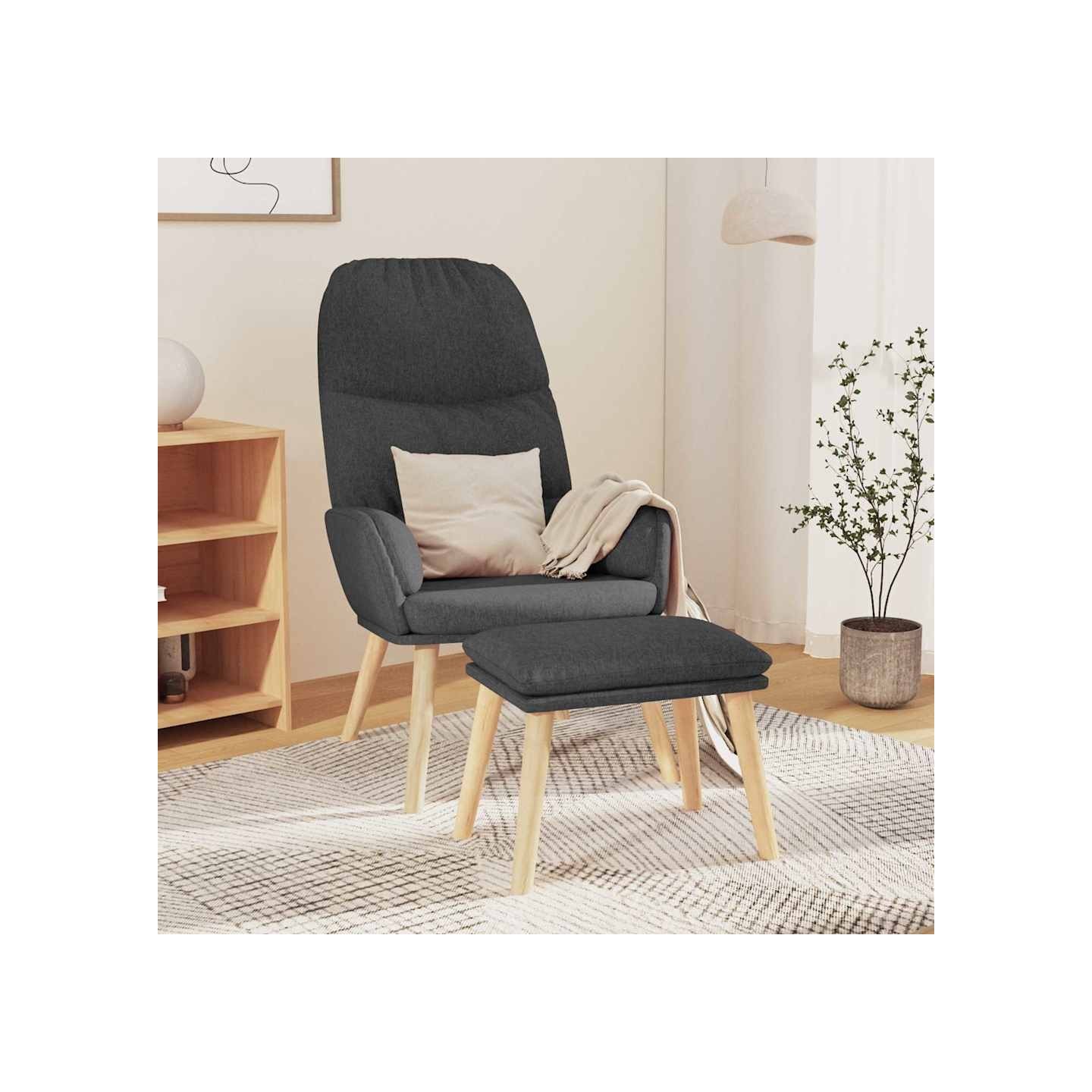 Chaise de relaxation avec tabouret Gris foncé Tissu