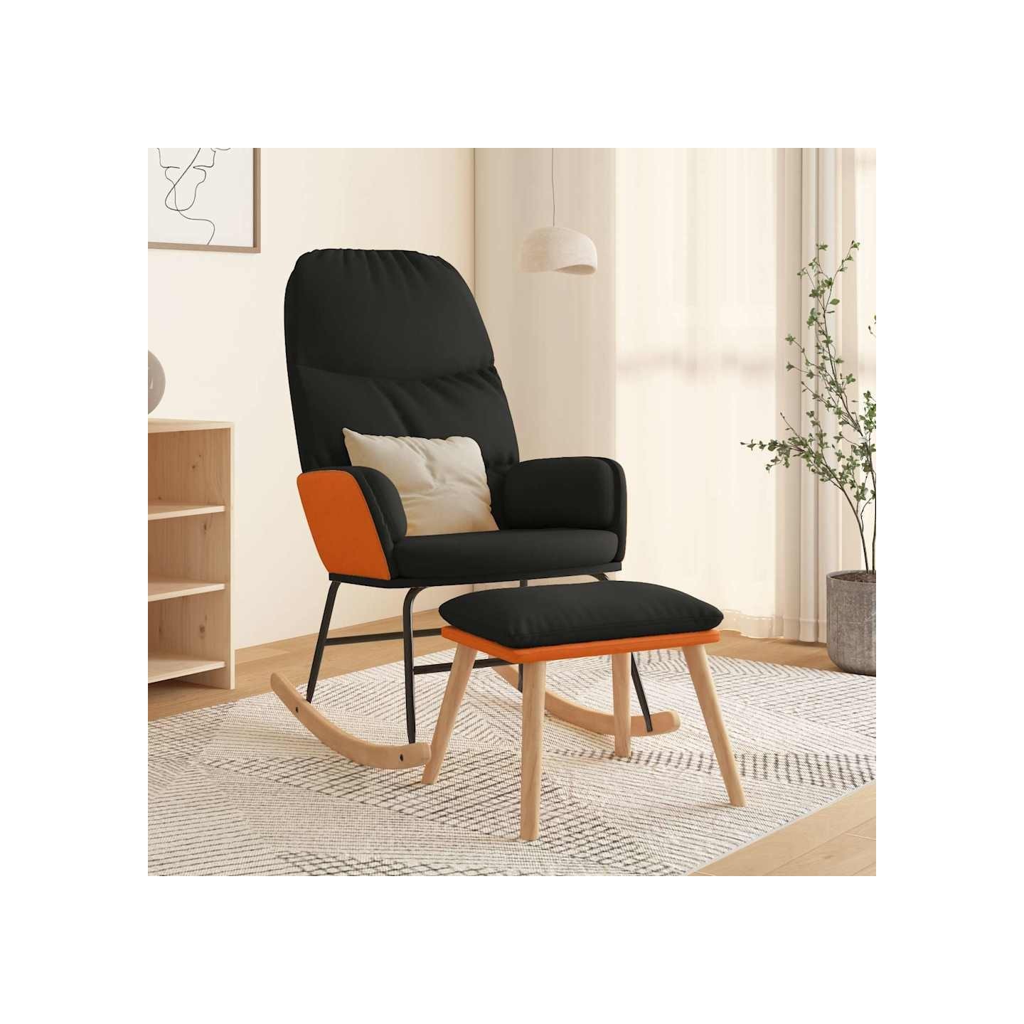 Chaise à bascule avec repose-pied Noir Tissu