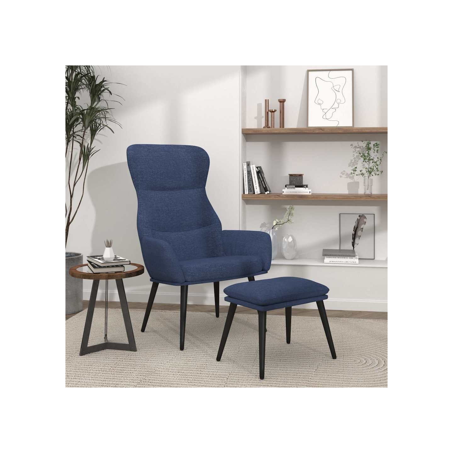 Chaise de relaxation avec tabouret Bleu Tissu