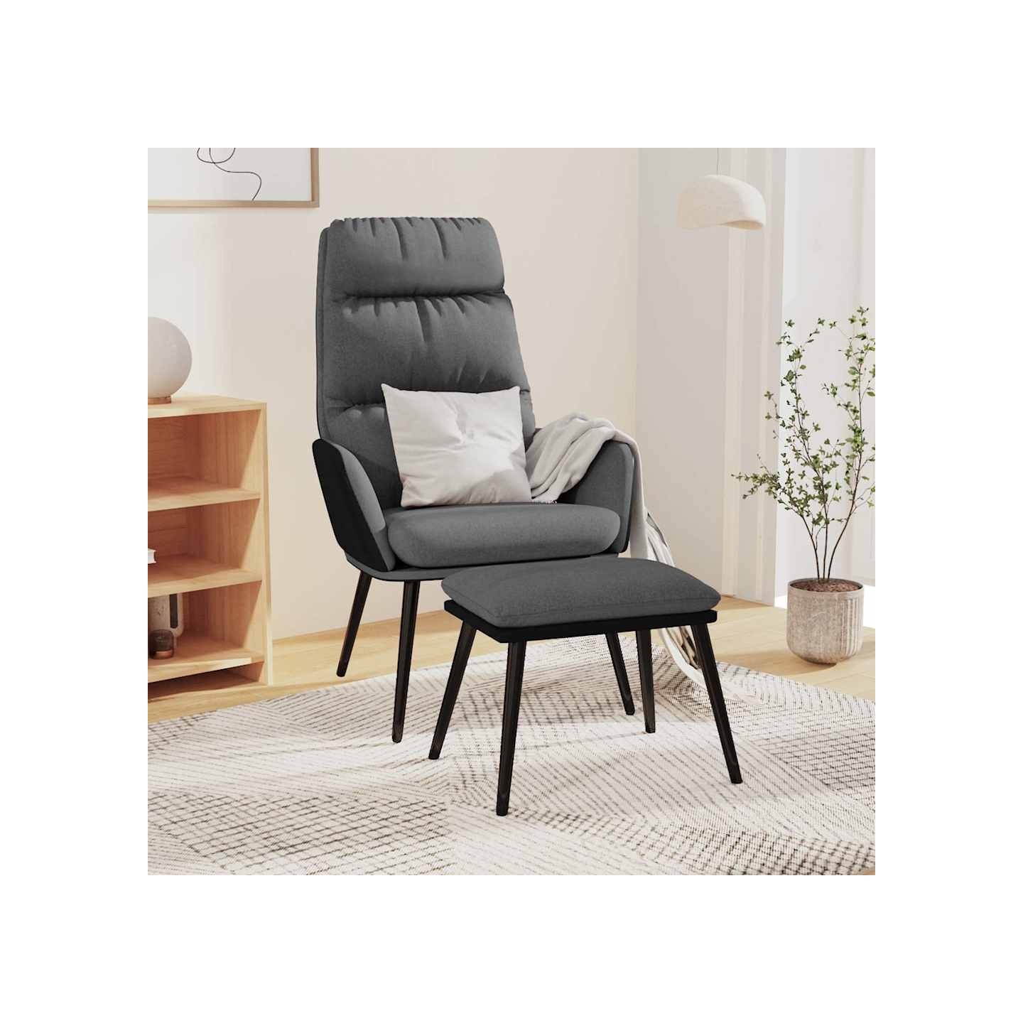 Chaise de relaxation avec tabouret Gris clair Tissu similicuir