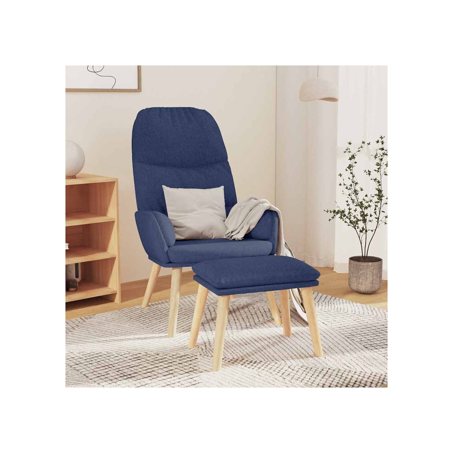 Chaise de relaxation avec tabouret Bleu Tissu