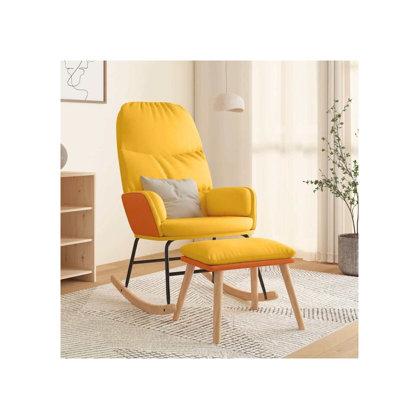 Chaise à bascule avec repose-pied Jaune moutarde Tissu